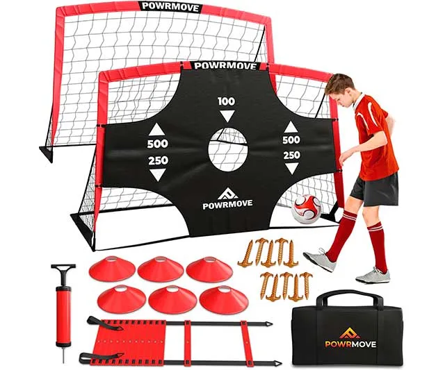 Juego de porterías de fúltbol portátiles con sus accesorios