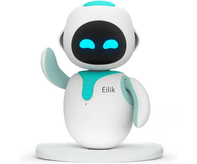 Robot interactivo de color blanco y azul claro