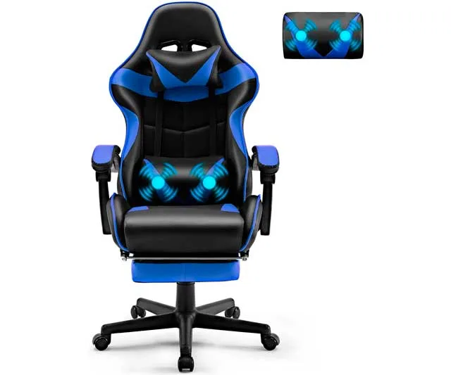 Silla gaming azul y negro
