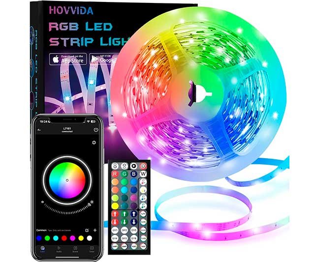 Tira LED RGB HOVVIDA 5M: 150 LEDs, Control por APP y Mando, Ritmo de Música, Temporizador 0 (0)