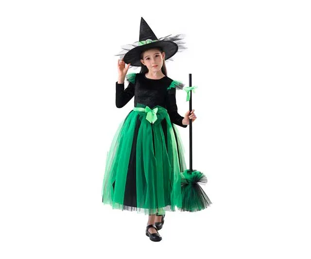 Disfraz de bruja verde para niña