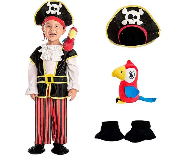 Disfra de pirata para niños con loro en el hombro
