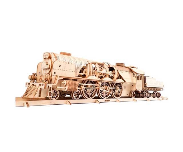 Maqueta en madera de locomotora de tren a vapor V-Express