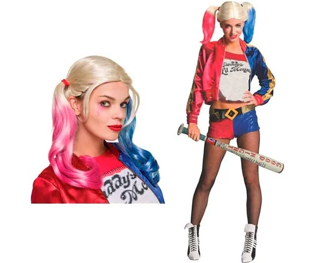 Peluca + bate de béisbol inflable de Harley Quinn