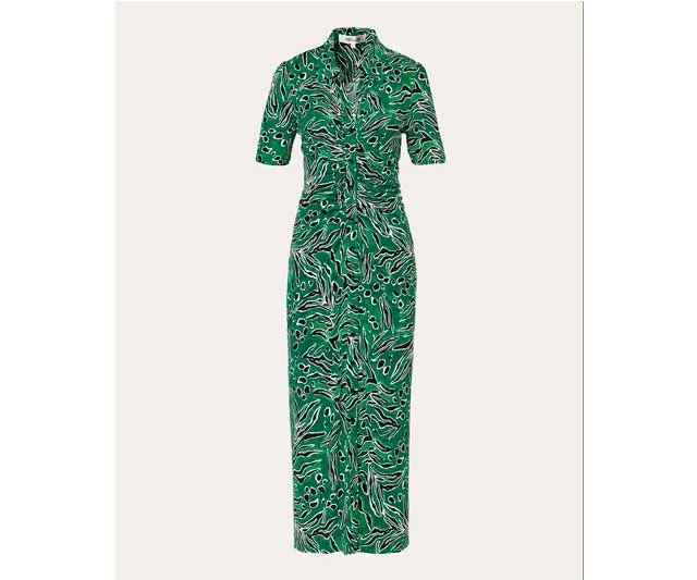 Elegante vestido verde estampado de Diane von Furstenberg
