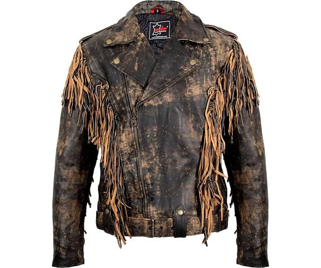 Chaqueta de Piel Chopper con Flecos de MDM de Aspecto Vintage