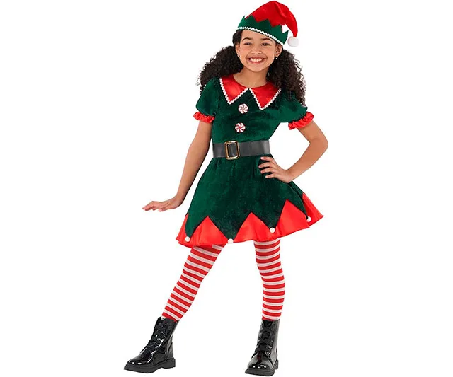 Disfraz Elfa Niña Morph: Traje de Duende Navideño con Vestido, Gorro y Medias