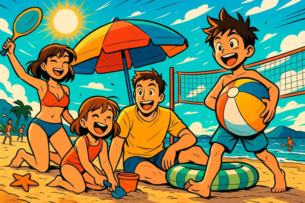 familia-disfrutando-dia-playa Familia disfrutando de un día de playa en verano