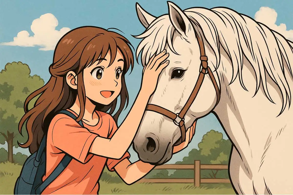 little-girl-with-horse Niña cerca de la cabeza de un precioso caballo blanco
